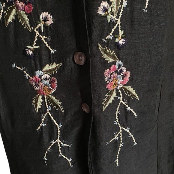Vtg Embroidered Floral Jacket Blazer Silk Blend M Women’s Banded Collar Black - Picture 11 of 16